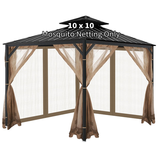 OIPUNSHLE Gazebo Universal Replacement Mosquito Netting, 10'x10' Gazebo Netting Outdoor, 4-Panel Screen Walls for Outdoor Patio with Zipper (Mosquito Net Only) (Brown)