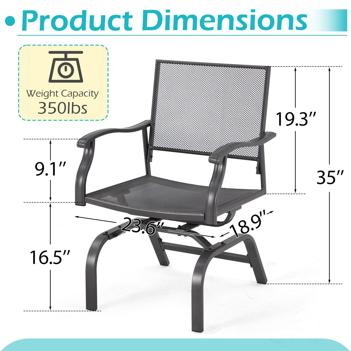 U-MAX Outdoor Patio Rocking Dining Chairs Set of 2, Outdoor Furniture Metal Frame Rocker Chair with15-Degree Rocking Function for Lawn Porch Garden Balcony (Dark Gray) U-MAX