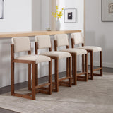 LukeAlon Linen Counter Stools Set of 4, Farmhouse Upholstered 26" Seat Height Counter Height Bar Stools with Wood Legs Open Back for Home Pub Kitchen, Beige LukeAlon