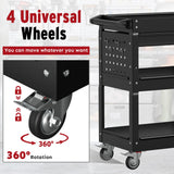 Granper 3 Tier Rolling Storage Cart, Heavy Duty Utility Industrial Service Cart on Wheels, Metal Tool Cart with Locked Drawers, Ideal for Garage, Warehouse and Repair Shop（Black） Granper
