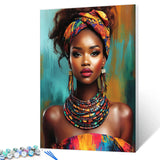 Tucocoo African Lady Portrait Paint by Numbers Kits 16x20 inch Canvas DIY Oil Painting for Adults with Brushes and Acrylic Pigment Beautiful Black Girl Abstract Artwork for Home Decor (Without Frame) Tucocoo