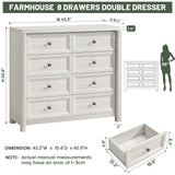 Standifurno Farmhouse 8 Drawers Dresser for Bedroom, 41" Tall Rustic Wood Chest of Drawers with Natural Texture, Metal Handle, White Storage Closet Dressers Organizer for Bedroom, Living Room, Hallway Standifurno