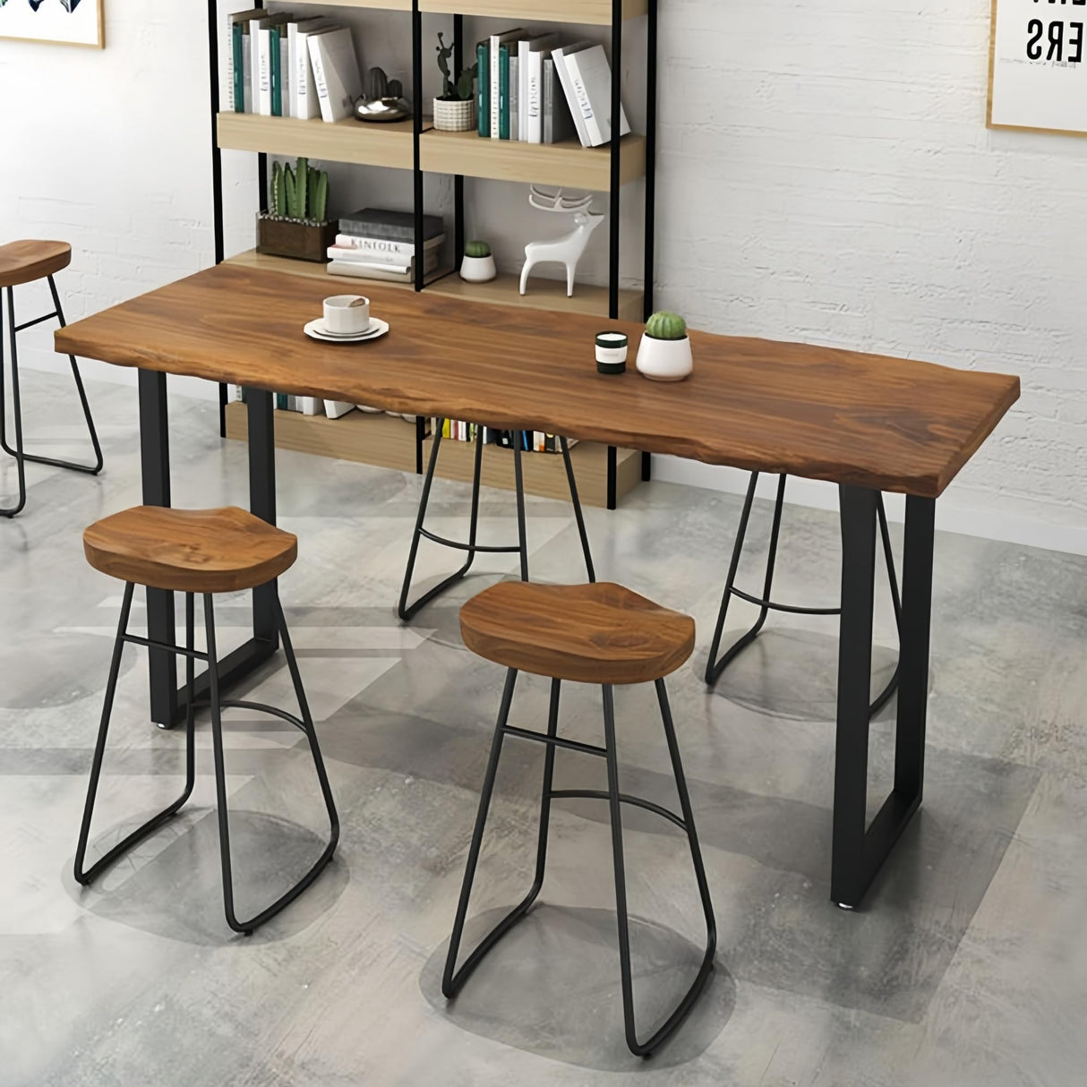 AUQMTAIN Farmhouse Bar Table, Live Edge Solid Wood Bar Height Pub Table, Industrial Rectangular High Top Kitchen & Dining Tables with Sturdy Metal Legs-Table Only (39.3" L x 17.7" W x 41.3" H) AUQMTAIN