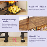 SWTYMIKI Bakers Rack with Storage - Coffee Bar Cabinet with Shelves, Coffee Station Organizer and Kitchen Stand with 8 Hooks, Baskets, Adjustable Feet for Kitchen Dining Room Pantry, Espresso SWTYMIKI