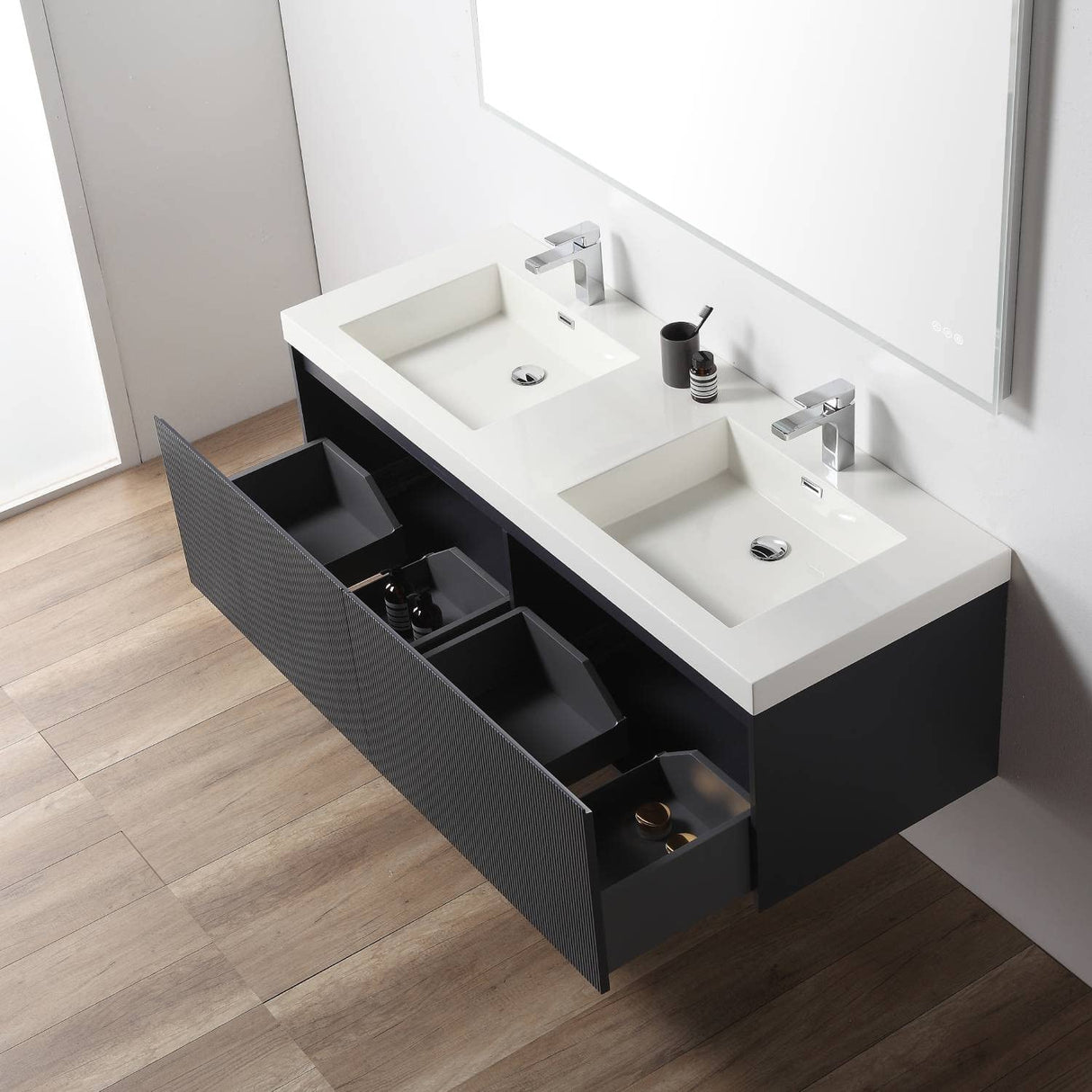 Positano All Wood Floating Bathroom Vanity with Acrylic Sink (60" w/Acrylic Sink, Night Blue) Blossom