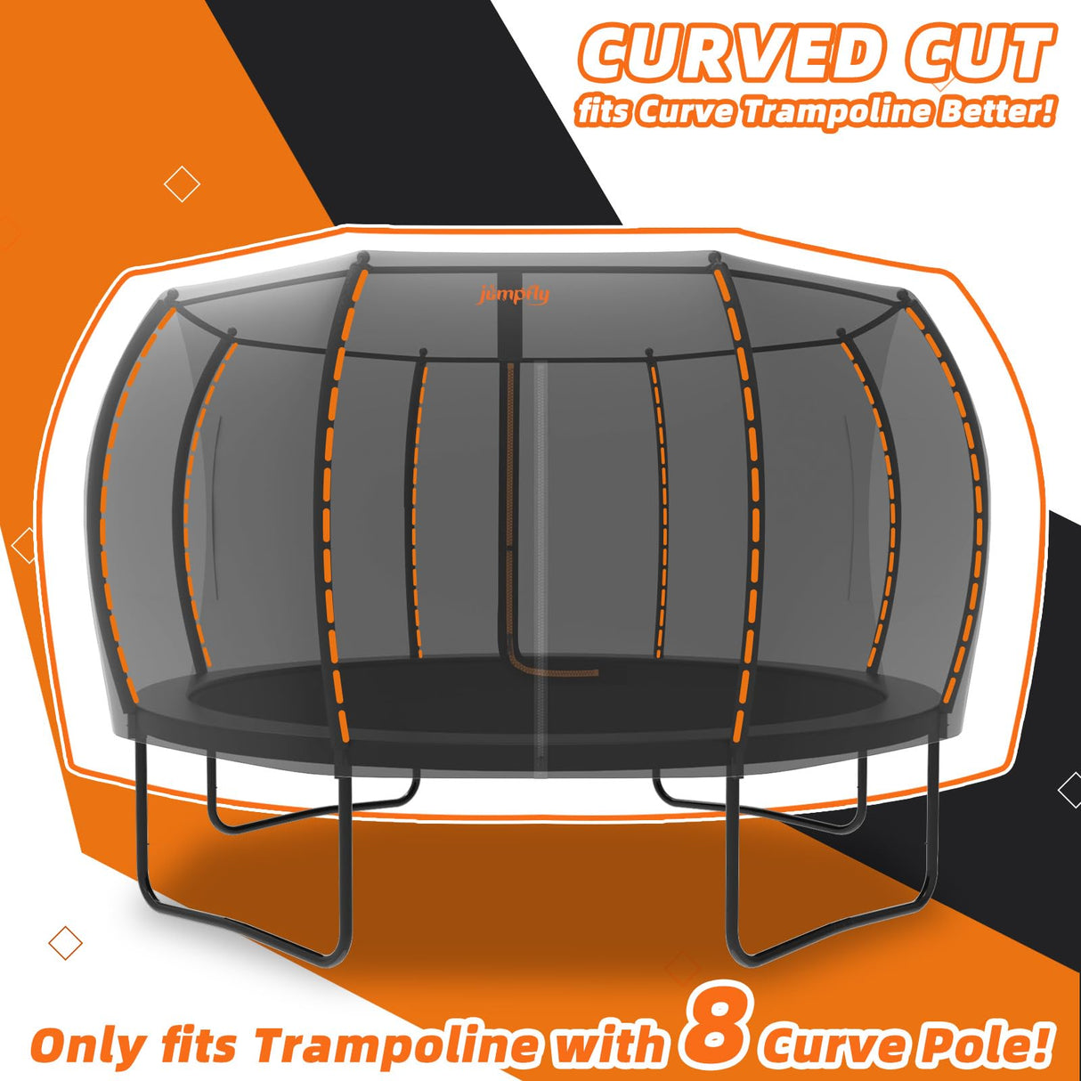 jumpfly Trampoline Round Tent(Tent ONLY) Fits 12FT Frame 8 Curved Poles with LED Lights Trampoline Accessories - Wear-Resistant - Black jumpfly