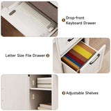 56" Farmhouse Executive Desk with File Drawer, Large Modern Computer Desk with Charging Station, Wood Home Office Desks with Storage, Adjustable Shelf, for Study Work Writing Living Room (White) ONBRILL