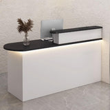 Modern Reception Desk with Storage | Stylish Lobby Counter Table | Receptionist Desk with Soft Lighting | White & Black | 0.8m | Ideal for Offices & Businesses Generic