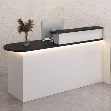 Modern Reception Desk with Storage | Stylish Lobby Counter Table | Receptionist Desk with Soft Lighting | White & Black | 0.8m | Ideal for Offices & Businesses Generic
