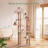 Choc chick Wood Cat Tree for Indoor Cats Large Adult, 68 Inches Tall Multi Level Cat Tower with Scratching Post Sisal-Covered, Modern Cat Tree Plush Cattery Chirping Bird Cat Toy Choc chick