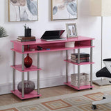 Convenience Concepts Designs2Go No Tools Desk Home Office Desk with Shelves, Corner Shelf Vanity Desk Computer Desk Nail Table for Nail Tech - 47.25" L x 15.75" W x 30" H, Pink Convenience Concepts