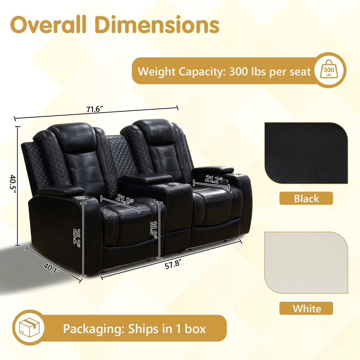 Power Reclining Loveseat Sofa for Home Theater, PU Leather Wall Hugger RV Recliner with Console, 4 Cup Holders, USB & Type-C, LED Lights, 170° Adjustable Backrest, Black Lyngins