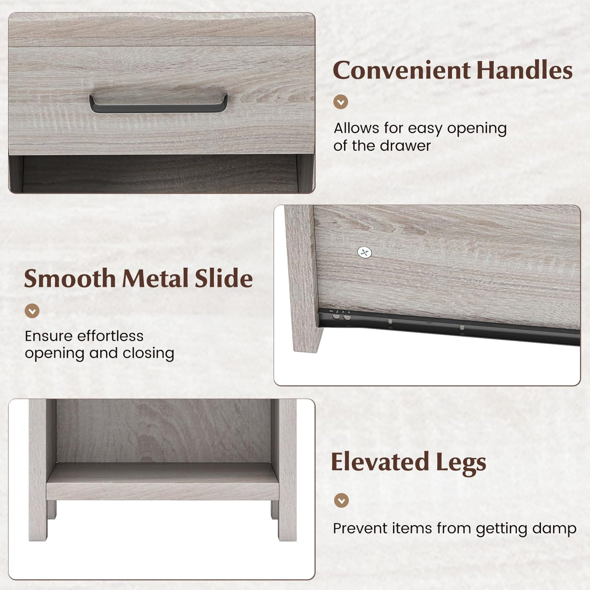 Giantex Farmhouse Nightstand, Wooden Bedside Table with Storage Drawer & Open Shelf, End Side Table, Rustic Night Stand for Small Space Bedroom & Home Office, Antique Brush White Giantex