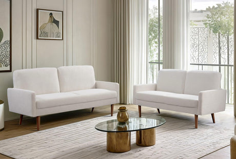 Kent 2 Piece Velvet Sofa and Loveseat Set, European Style with Modern & Vintage Flair, Upholstered 5 Seater Couch, Chic Living Room Furniture Seating for Home, Apartment or Office, Ivory Container Furniture Direct