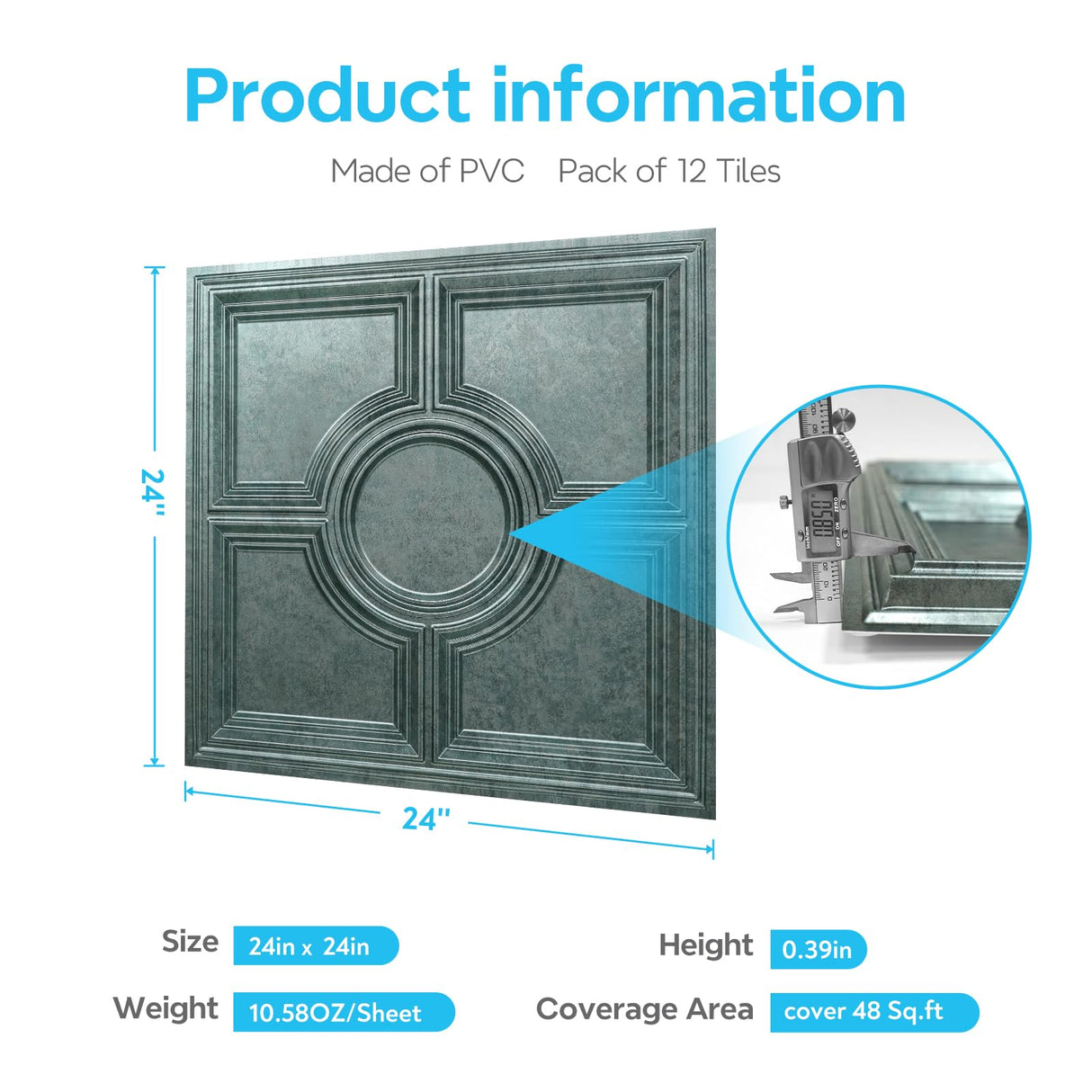 STICKGOO PVC Ceiling Tiles 24 x 24in, Antique Green Bronze Decorative Drop Ceiling Tiles,12-Pack Cover 48 Sq. Ft STICKGOO