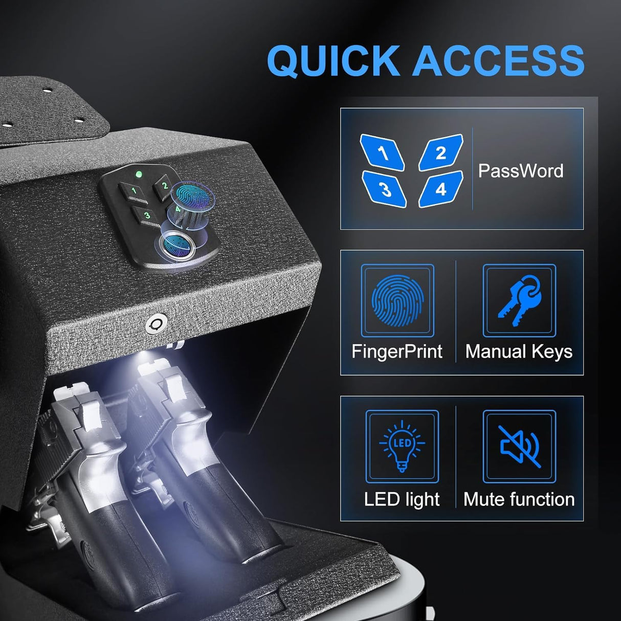 【2 guns capacity】 GUN Safe Biometric Pistol Safe Drop Down Handgun Safe Wall Mounted Double Gun Safe for Handgun with Fingerprint Passcode Key 3 Ways Quick Access Car Gun Safe for Desk,Nightstand EVESKY