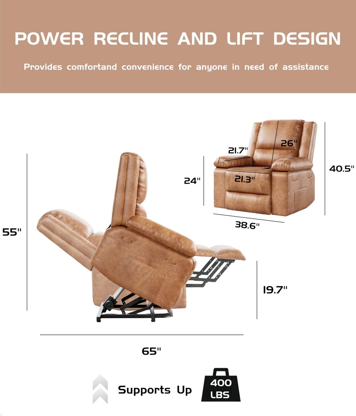 GarveeHome Power Lift Recliner Chair - Heat and Massage, Adjustable Back and Legs, Pu Leather Electric Lift Chair Designed for The Elderly and People with Mobility Impaired GarveeHome