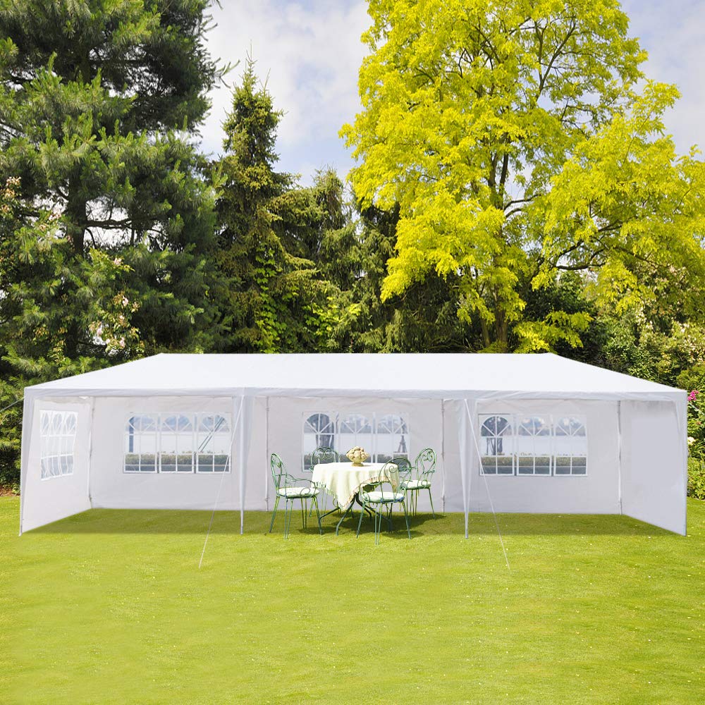 KepooMan 10' x 30' White Outdoor Gazebo Canopy Waterproof Party Tent Wedding Canopy with Removable Sidewalls & Brighter Church Windows - 5 Sides - WoodArtSupply