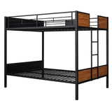 Full Over Full Metal Bunk Bed, Modern Style Heavy-Duty Steel Frame Bunk Bed with Safety Rail, Built-in Ladder for Bedroom, Dorm (Black + Brown) Bellemave