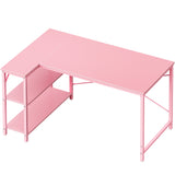 Huuger L Shaped Desk, 47 Inches Computer Desk with Reversible Storage Shelves, Gaming Desk, Corner Desk Home Office Desks, Writing Desk Study Desk with Metal Frame, Pink Huuger