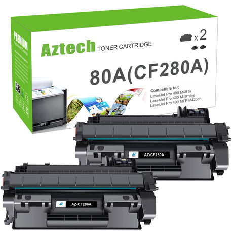 Aztech Compatible Toner Cartridge Replacement for HP 80A CF280A 80X CF280X for HP Pro 400 M401A M401D M401N M401DNE MFP M425DN Printer Ink (Black, 2-Pack) Aztech