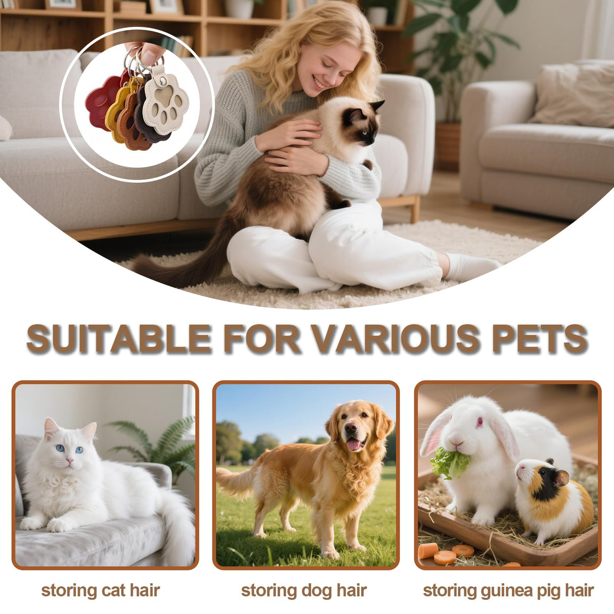 Xoprmey 6Pcs Pet Hair Storage Keychain - Dog Cat Paw Shaped Keychain,Pet Hair Keepsake Keychains,Pet Memorial Gifts for Bag Purse Paw Charm Key Holder Xoprmey