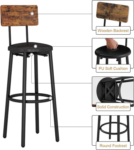 ILCQU 3-Piece Dining Table Set for 2, Small Round Kitchen Table with 2 Chairs, Counter Height Bar Table with Storage, Pub Table and PU Upholstery Stools for Small Space, Apartment, Bistro-Brown ILCQU