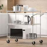 VEVOR Kitchen Utility Cart, 3 Tiers, Wire Rolling Cart with 661 LBS Capacity, Steel Service Cart on Wheels, Metal Storage Trolley with 80 mm Deep Basket Curved Handle 6 Hooks, NSF Listed VEVOR