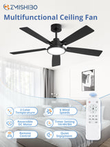 ZMISHIBO Ceiling Fans with Lights and Remote, 52 Inch Black Modern, with 24W 2400LM High Bright LED Light, Quiet Powerful DC Pure Copper Motor for Bedroom, Kitchen, Living Room ZMISHIBO