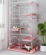 Hamiledyi Indoor Cat Cage 52 Inches Cat Villa Large Pet Crate with 3 Platforms and 1 Ramp Ladders Metal Cat Playpen with 3 Doors Outdoor Cat Enclosures Kitten Cage for Small and Medium Pets (Pink) Hamiledyi