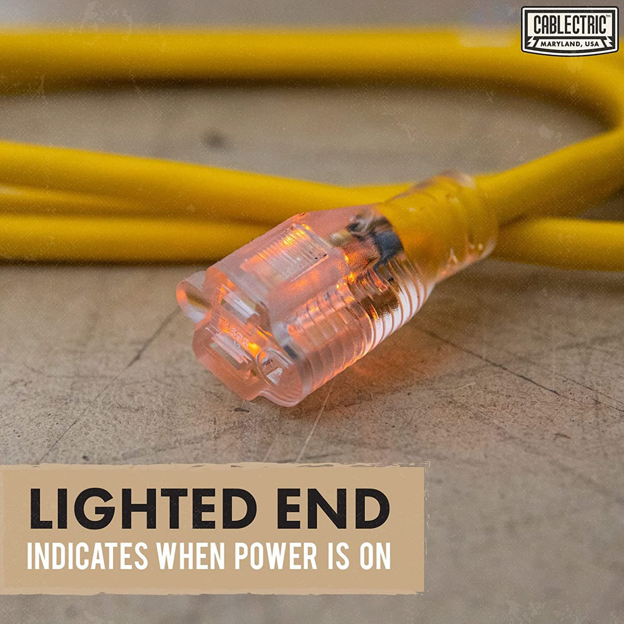 Cablectric 75 Ft Outdoor Extension Cord - 10/3 SJTW Heavy Duty Yellow 10 Gauge Lighted Electrical Cable with 3 Prong Grounded Plug Cablectric
