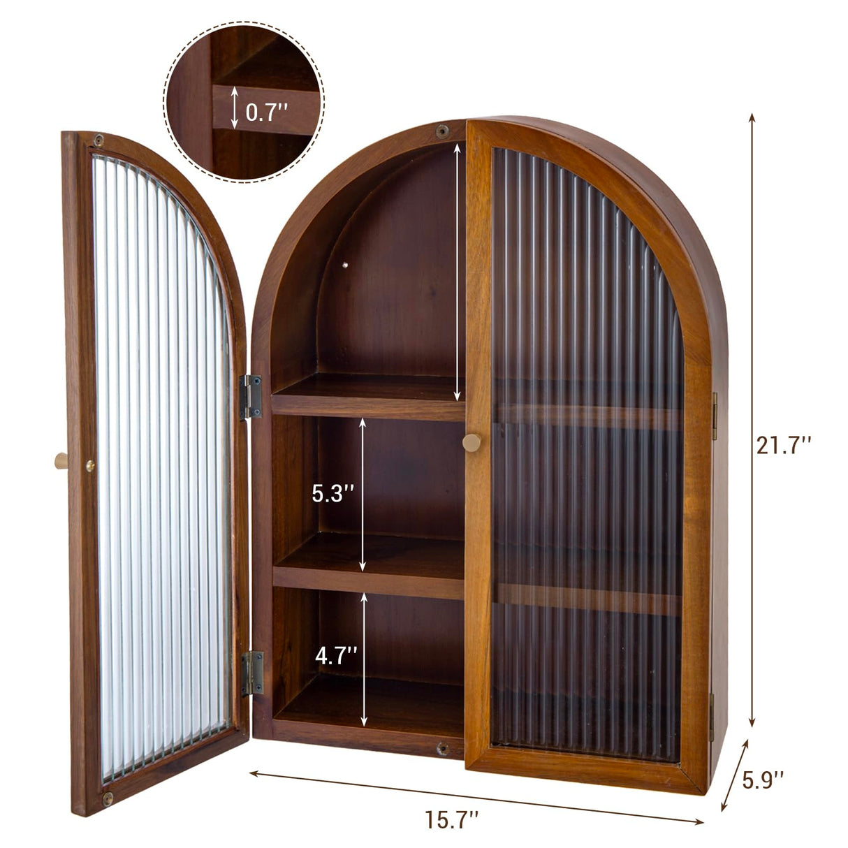 MyGift Arched Wall Cabinet,Bathroom Medicine Wall Mounted Cupboard,Mid Century Style Floating Storage Cabinet with Glass Door,Natural Acacia Wood MyGift