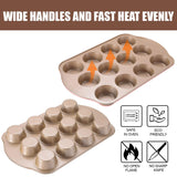 JOHO BAKING Nonstick Muffin Pan, Mini Cupcake Pan Set, Muffin Tins for Baking, 2 Pack, 12-Cup and 24-Cup, Gold JOHO BAKING