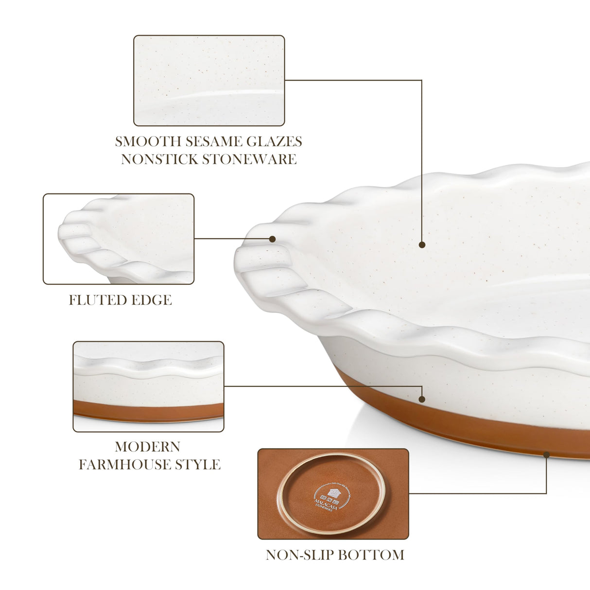 MALACASA Ceramic Pie Pan Set of 2-9 Inch Quiche Baking Dish Deep Pie Dish, Nonstick Pie Plate for Apple Pie,Pot Pie and Tart, Series TARA MALACASA