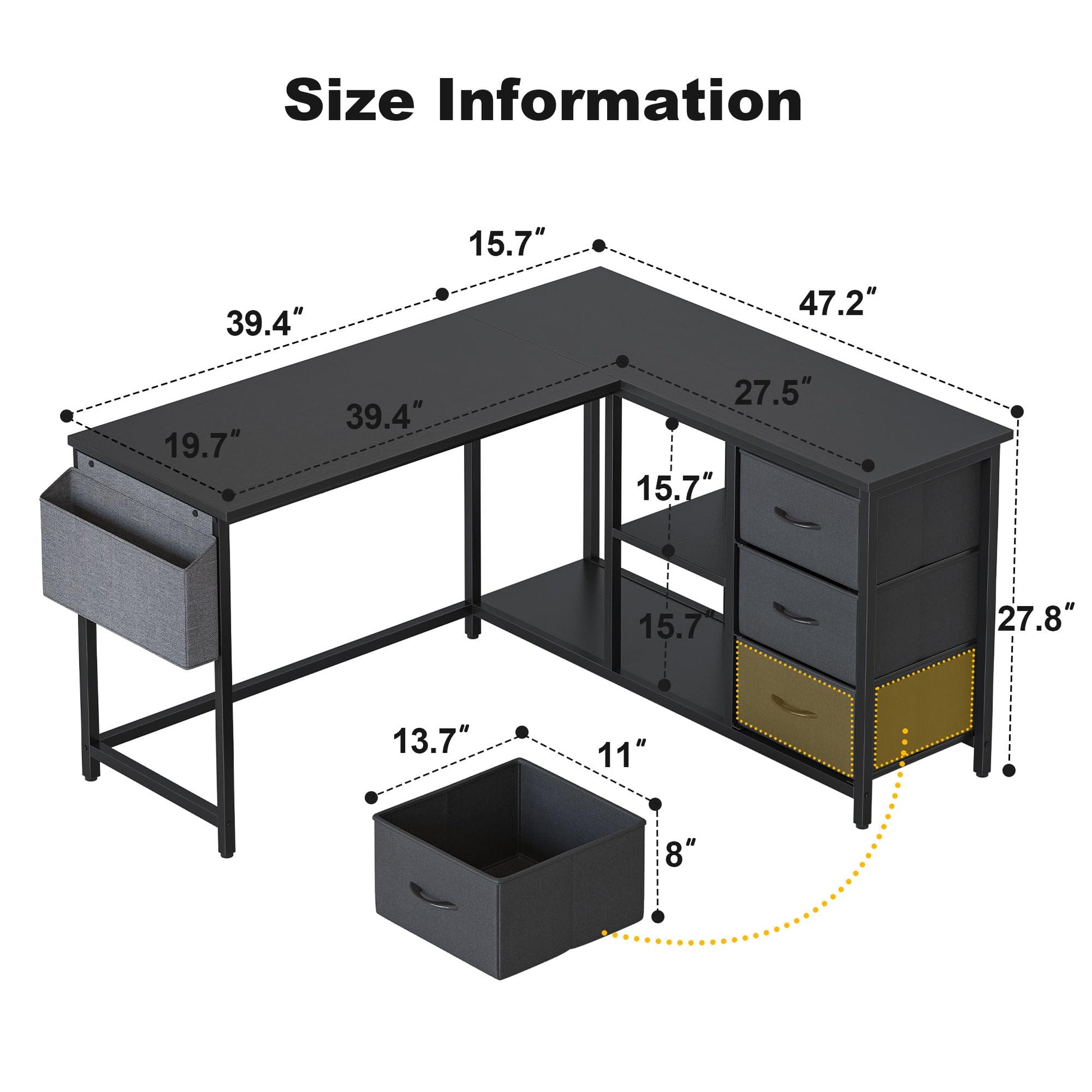 Treesland Black L Shaped Desk with Drawers and Storage Shelves for Home Office - WoodArtSupply