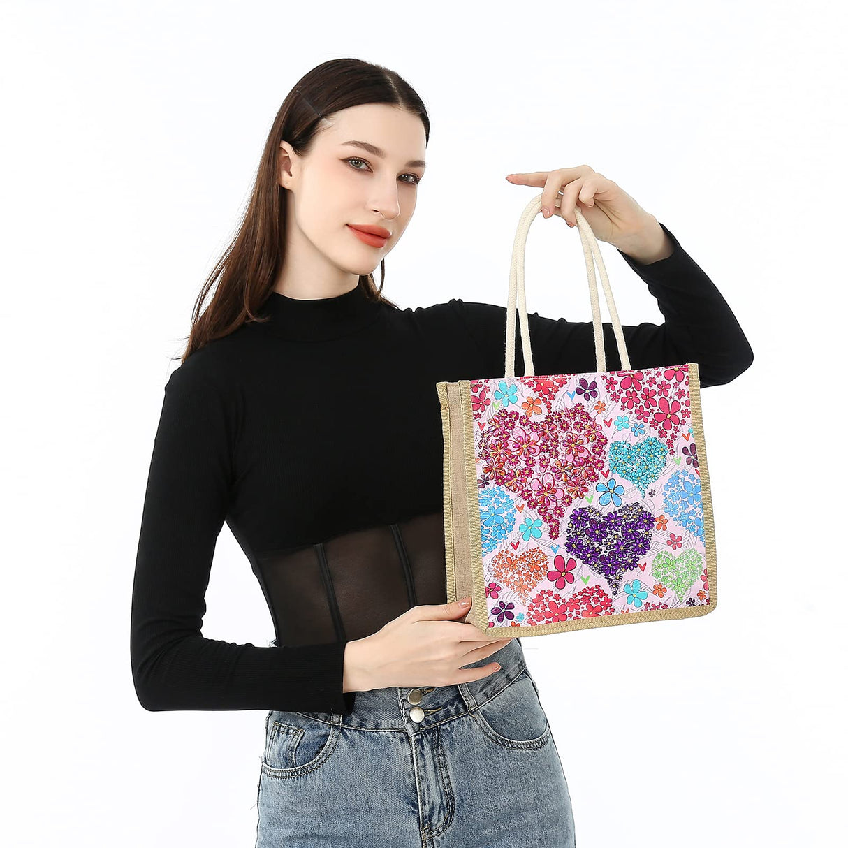 KACASHIP 5d Diamond Painting Bag Shopping Canvas Tote Storage Art Crafts Case Square Synthetic Lover Pattern Reusable Handbags Gift for Adults Women KACASHIP