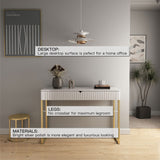 Tamworth Design Elegant Modern Desk, 2 Drawers, Gold Legs, 43.3x15.75 inches, Home Office, Makeup Vanity, Computer, Writing, Study, Entryway, Sofa Table Tamworth Design