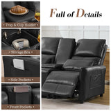 Loveseat Recliner Sofa, Push Back Double Wall Hugger Reclining Sofa Chair with Console, 2 Seat Leather Home Theater Seating with Cup Holder, Manual Comfy RV Furniture Sofa for Living Room, Light Black SENIFIS