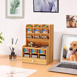 Marbrasse Wooden Desk Stationary Organizer, Multi-Functional Pen Holder, Storage Rack for School Home Office Art Supplie (B16-Cherry Color) Marbrasse