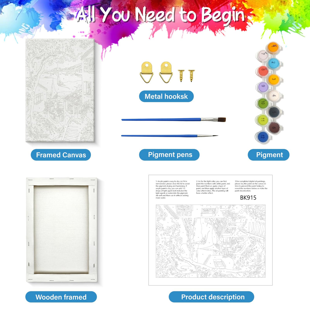 ZTOTZ Paint by Numbers Framed Canvas Seaside Beach, Paint by Numbers Kit for Adults Landscape,Framed Paint by Numbers for Adults Ocean Scenery, 8x12inch ZTOTZ