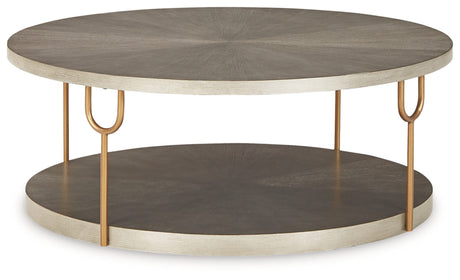 Signature Design by Ashley Ranoka Contemporary Round 42" Coffee Table, Metallic & Goldtone Finish Signature Design by Ashley