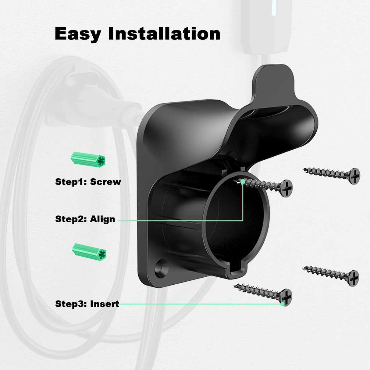 EV Charger Holder Wall Mount Electric Car Charging Cable Holster for SAE J1772 Charging Plug & Connector H3JANG