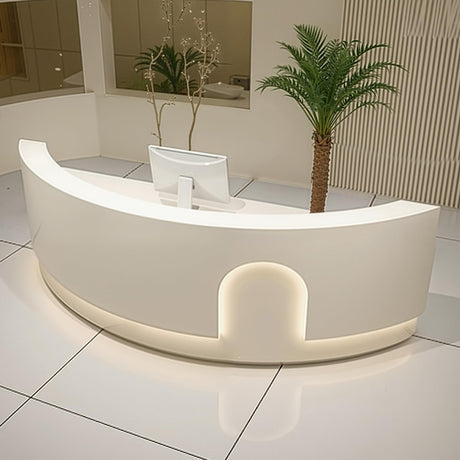 odrma Retail Counter, Arc Receptionist Desk for Beauty Salon Clothing Store Retail Counter, Office Boutique Lobby, Customized Logo No Assembly Required Ships in One Piece, with Hidden LED Lighting odrma