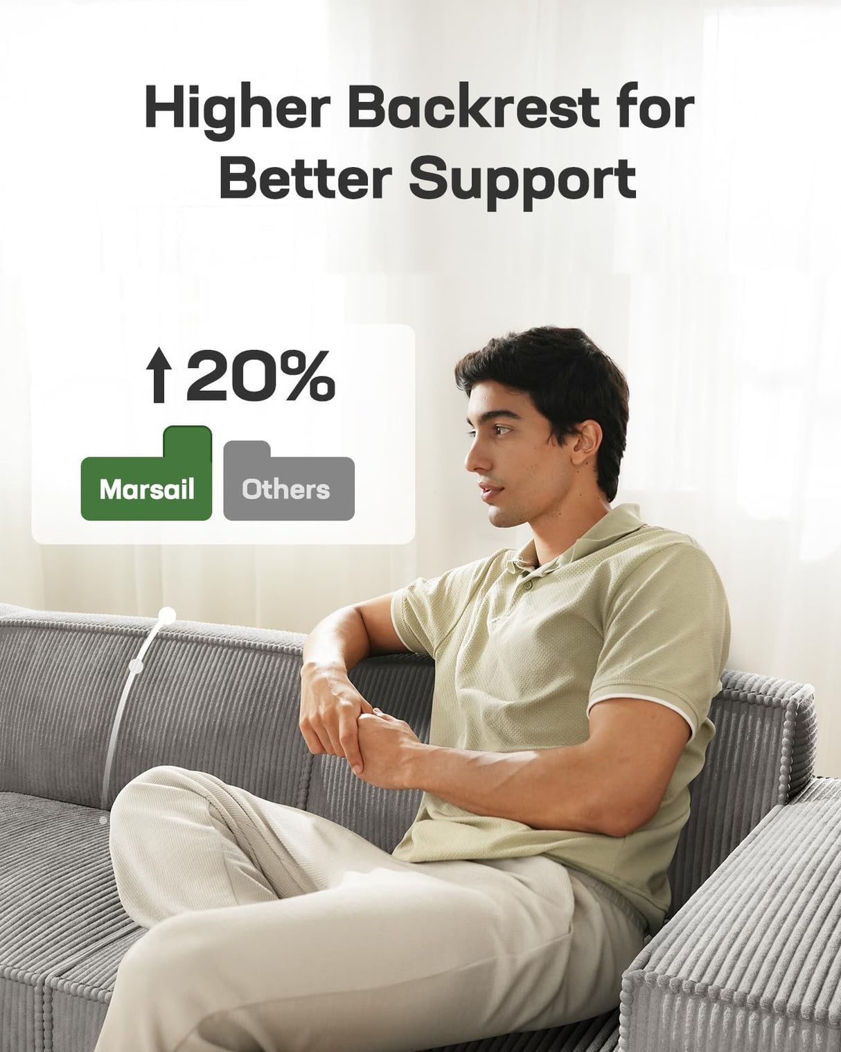 Marsail 111" L-Shape Sofa, Modular Cloud Couches with Deep Seats & High-Back, Corduroy Sectional Sofa for Living Room Bedroom with Ottoman, No Assembly Required, Grey Marsail