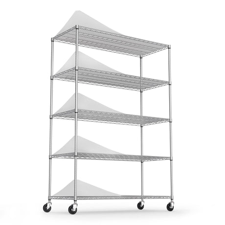 Wire Shelving Unit 5 Tier NSF Metal Shelf,6000lbs Capacity Heavy Duty Adjustable Storage Rack with Wheels & Shelf Liners for Commercial Grade Utility Steel Storage Rack , 82"H x 48"L x 24"D -Chrome pouseayar