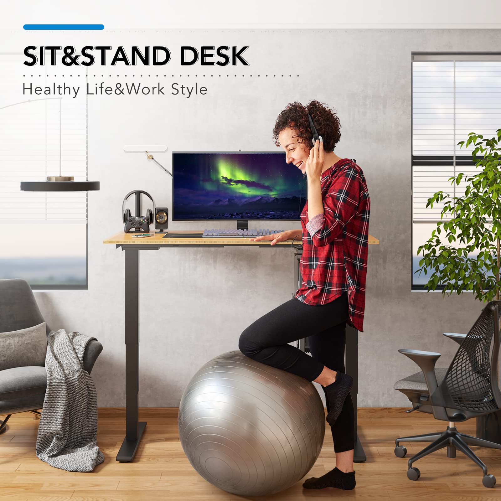 FLEXISPOT Pro Bamboo 3 Stages Dual Motor Electric Standing Desk 72x30 Inch Whole-Piece Board Height Adjustable Desk Electric Stand Up Desk Sit Stand Desk(Black Frame + Bamboo Desktop) - WoodArtSupply