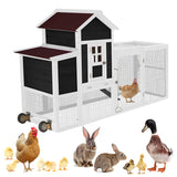 Ecolinear 80” Mobile Chicken Coop for 1-2 Chickens with Wheels,Outdoor Wooden Hen House with Nesting Box,Large Rabbit Hutch, Outside Poultry House,Wire Fence Run Cages,Weatherproof for Backyard,Black ECOLINEAR