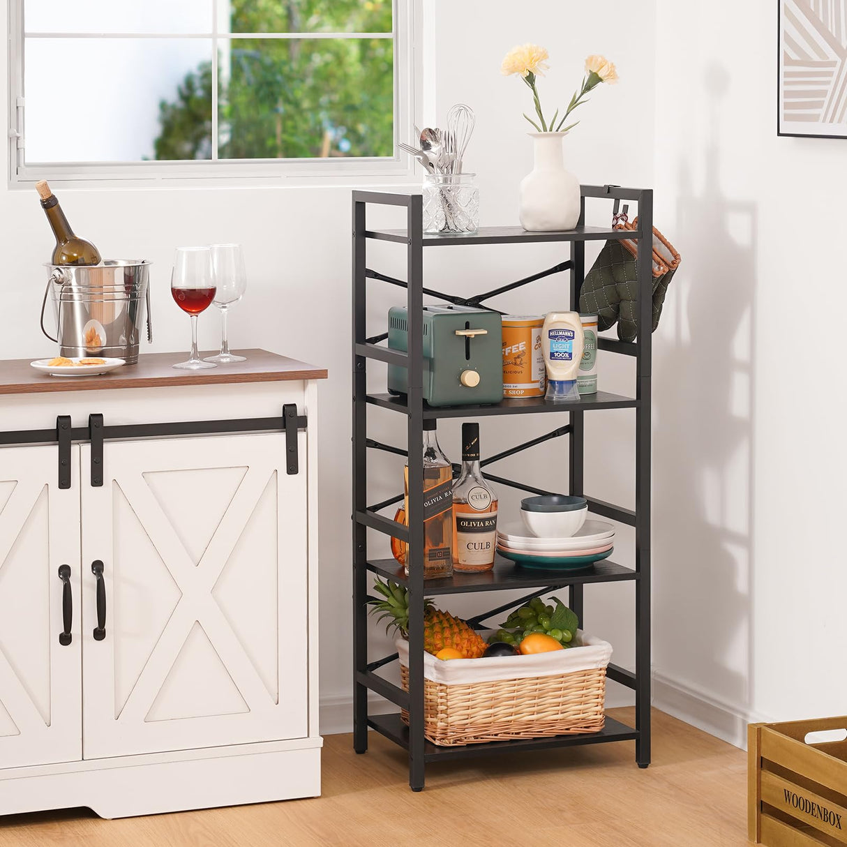 Yoobure 4 Tier Bookshelf - Small Book Shelf Industrial Bookcase, Narrow Book Case Book Storage Organizer for CD/Movie/Book, Bookshelves for Bedroom Office Living Room Black Yoobure