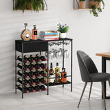 MOOACE Wine Rack Freestanding Floor, Wine Bar Cabinet with Wine Storage and Glass Holder, Mini Home Bar for Liquor Cabinet, Coffee Bar Storage for Kitchen, Dining Room, Living Room, Black MOOACE