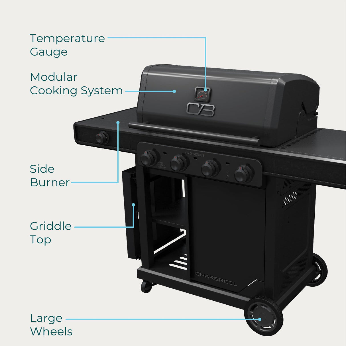 Char-Broil® Pro Series™ with Amplifire™ Infrared Technology 4-Burner Propane Gas Grill Cabinet with Side Burner, Black - 463281024 Char-Broil